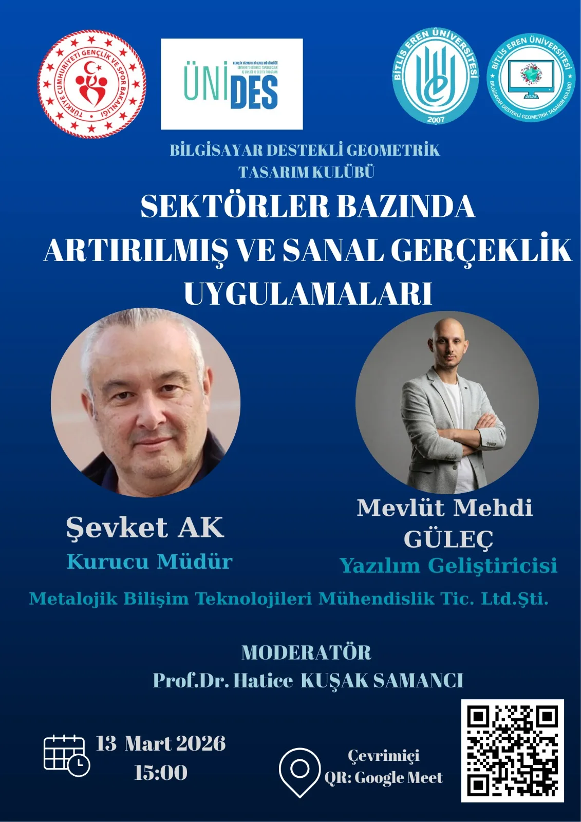 Bitlis Eren Üniversitesi çevrim içi AR ve VR etkinlik afişi